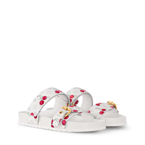 Bom Dia Flat Comfort Mule White Monogram Cherry 1AHLZ7