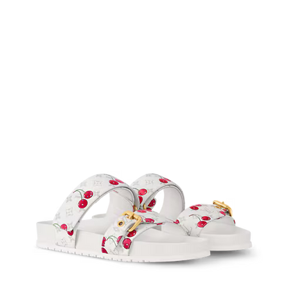Bom Dia Flat Comfort Mule White Monogram Cherry 1AHLZ7