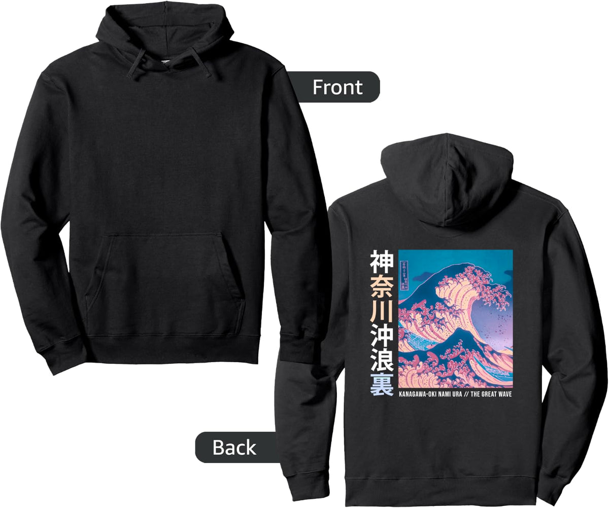 Vintage Japanese streetwear aesthetic graphic pullover hoodie in black