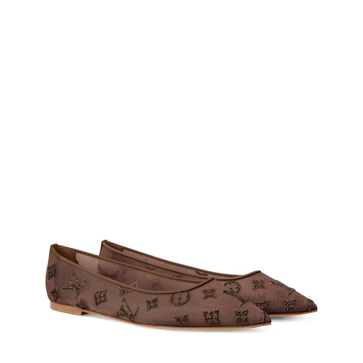 Gala Flat Ballerina Brown Mesh Strass 1AIFUI
