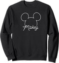 Retro cartoon mouse outline crewneck sweatshirt in black with line art graphic