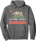 Vintage California bear flag pullover hoodie in charcoal grey with retro state artwork