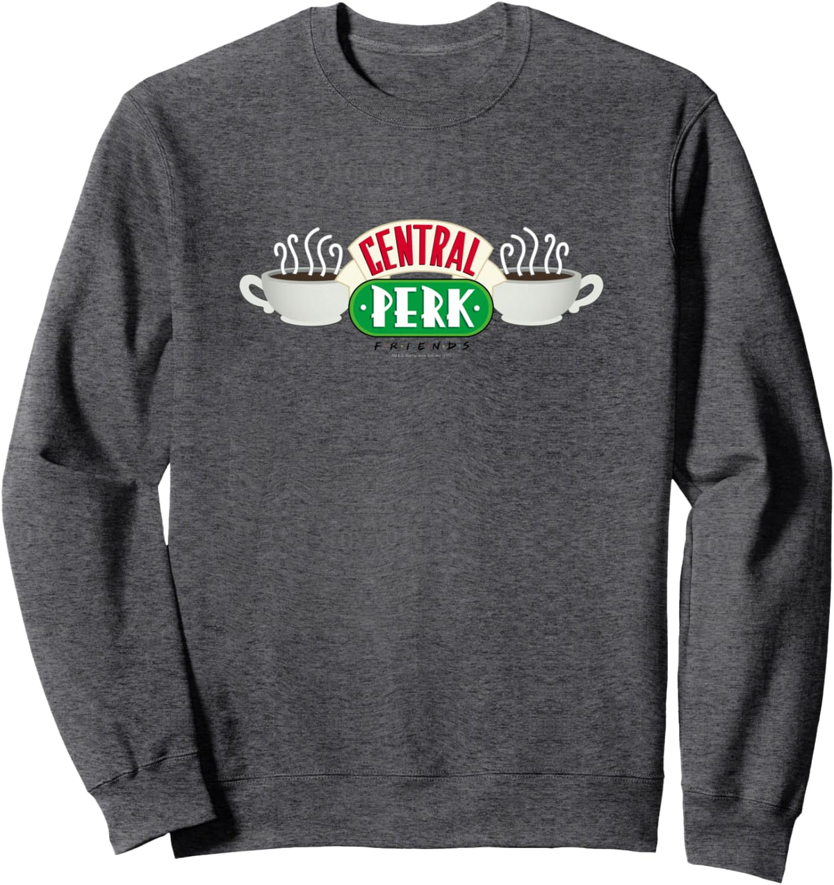 Retro coffee shop logo crewneck sweatshirt in dark heather grey for sitcom lovers