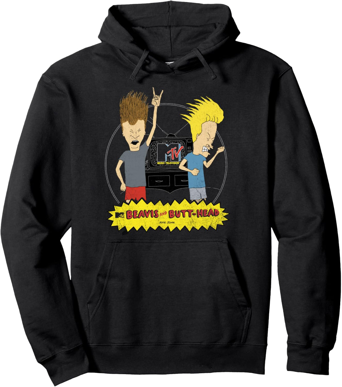 Retro animated duo rock graphic pullover hoodie in asphalt grey for cartoon fans