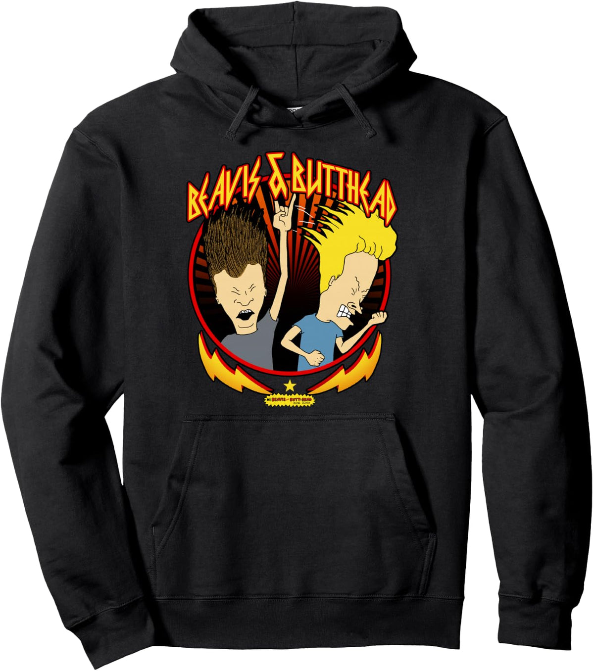 Retro cartoon metal rock graphic pullover hoodie in black for music fans