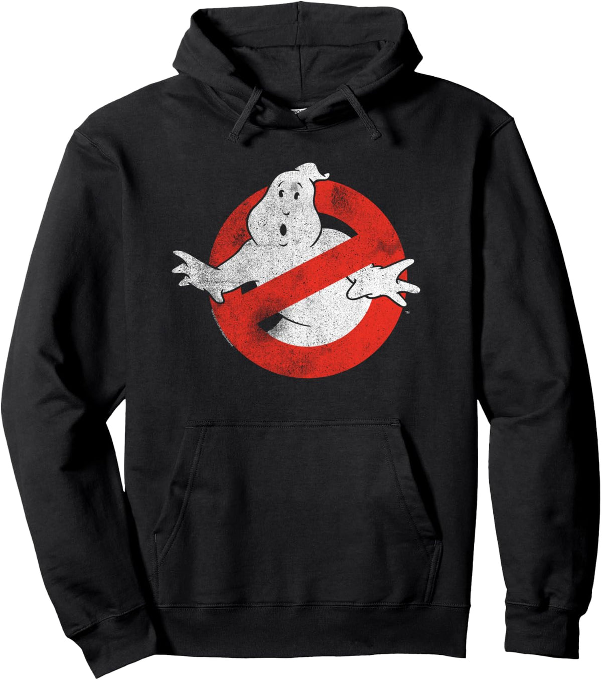 Retro worried ghost graphic pullover hoodie in black for Halloween season