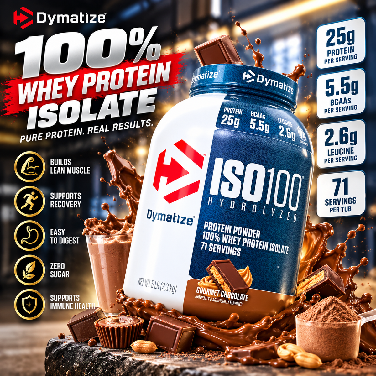 ISO100 Hydrolyzed Whey Protein Isolate Powder 71 Servings