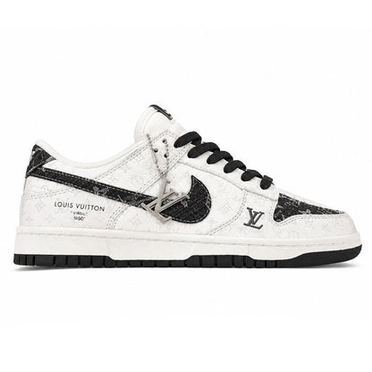 LV - Dunk Low Designer Sneakers in Black and White Monogram Canvas