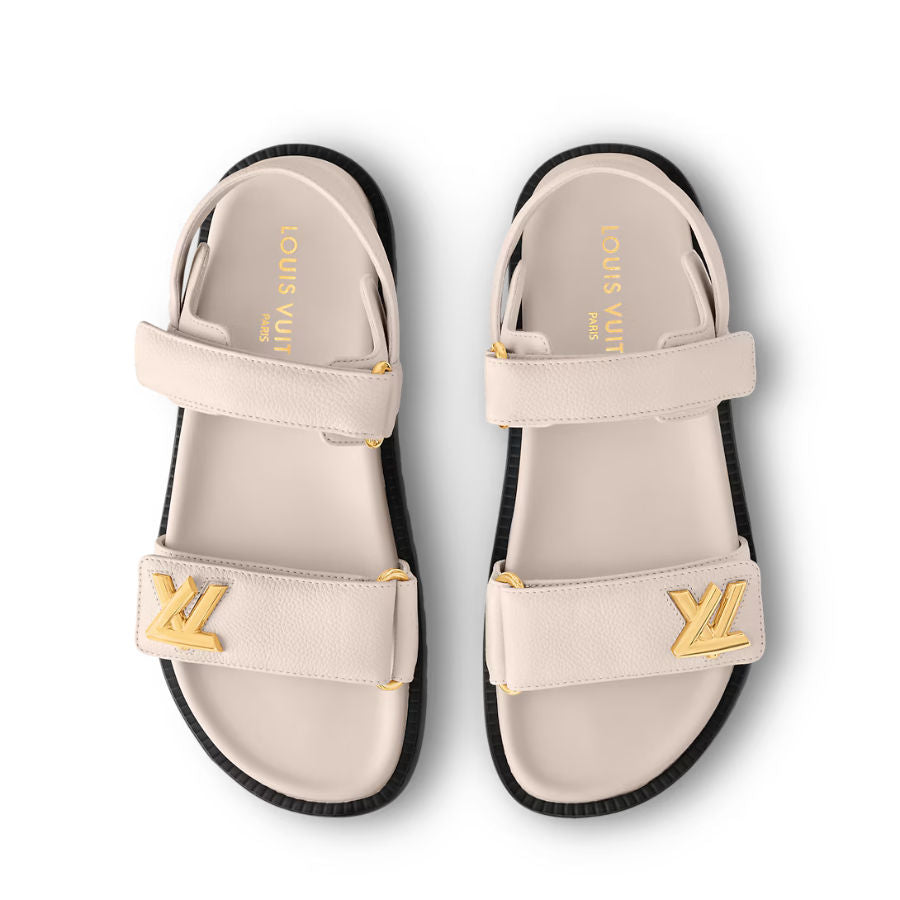 LV Sunset Designer Flat Sandals Quartz White