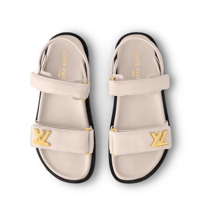 LV Sunset Designer Flat Sandals Quartz White