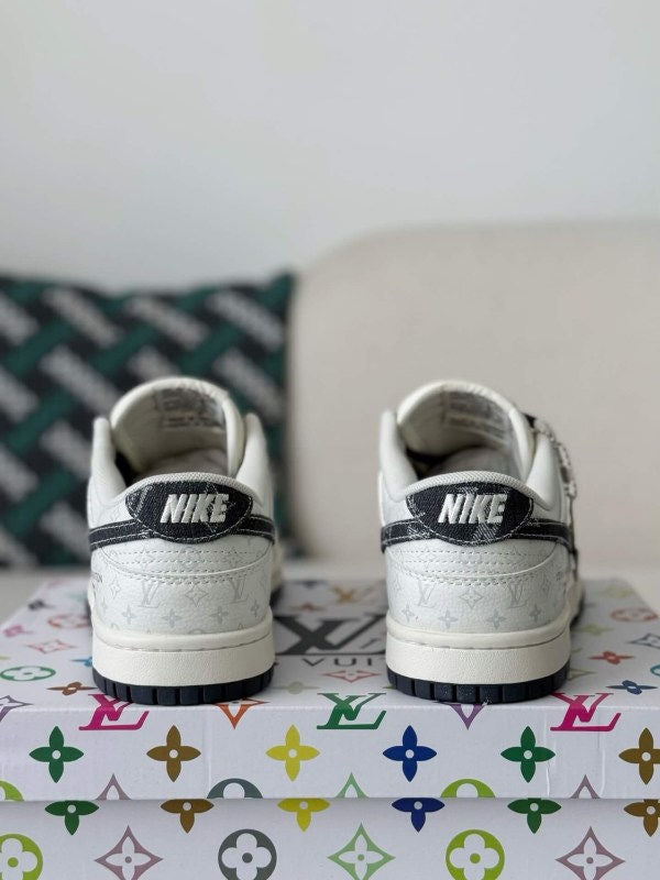 LV - Dunk Low Designer Sneakers in Black and White Monogram Canvas