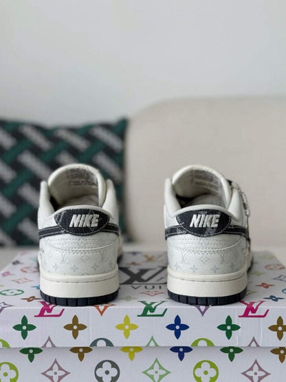 LV - Dunk Low Designer Sneakers in Black and White Monogram Canvas