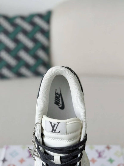 LV - Dunk Low Designer Sneakers in Black and White Monogram Canvas