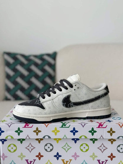 LV - Dunk Low Designer Sneakers in Black and White Monogram Canvas