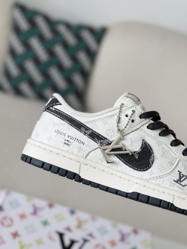 LV - Dunk Low Designer Sneakers in Black and White Monogram Canvas