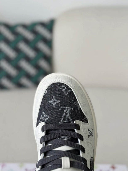 LV - Dunk Low Designer Sneakers in Black and White Monogram Canvas