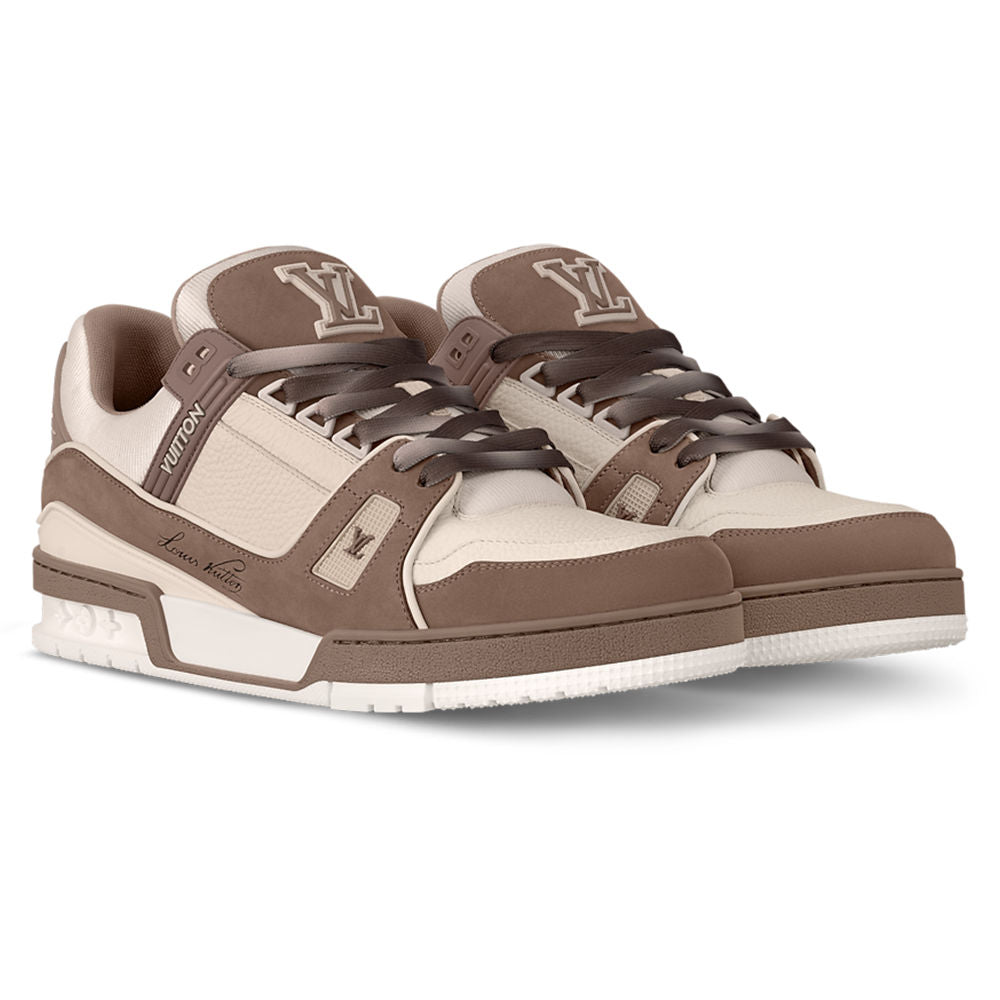 LV Trainers Nubuck & Grained Calf Leather Taupe Brown Collection