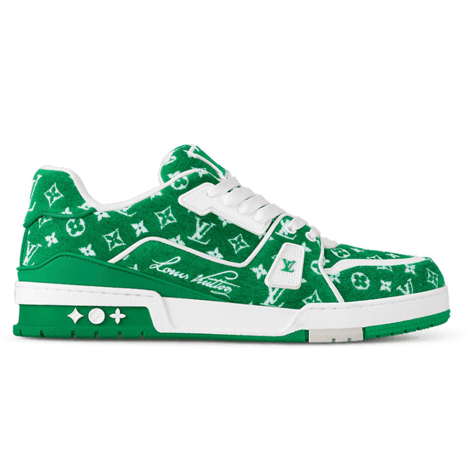 LV Trainer Designer Sneakers Green Monogram