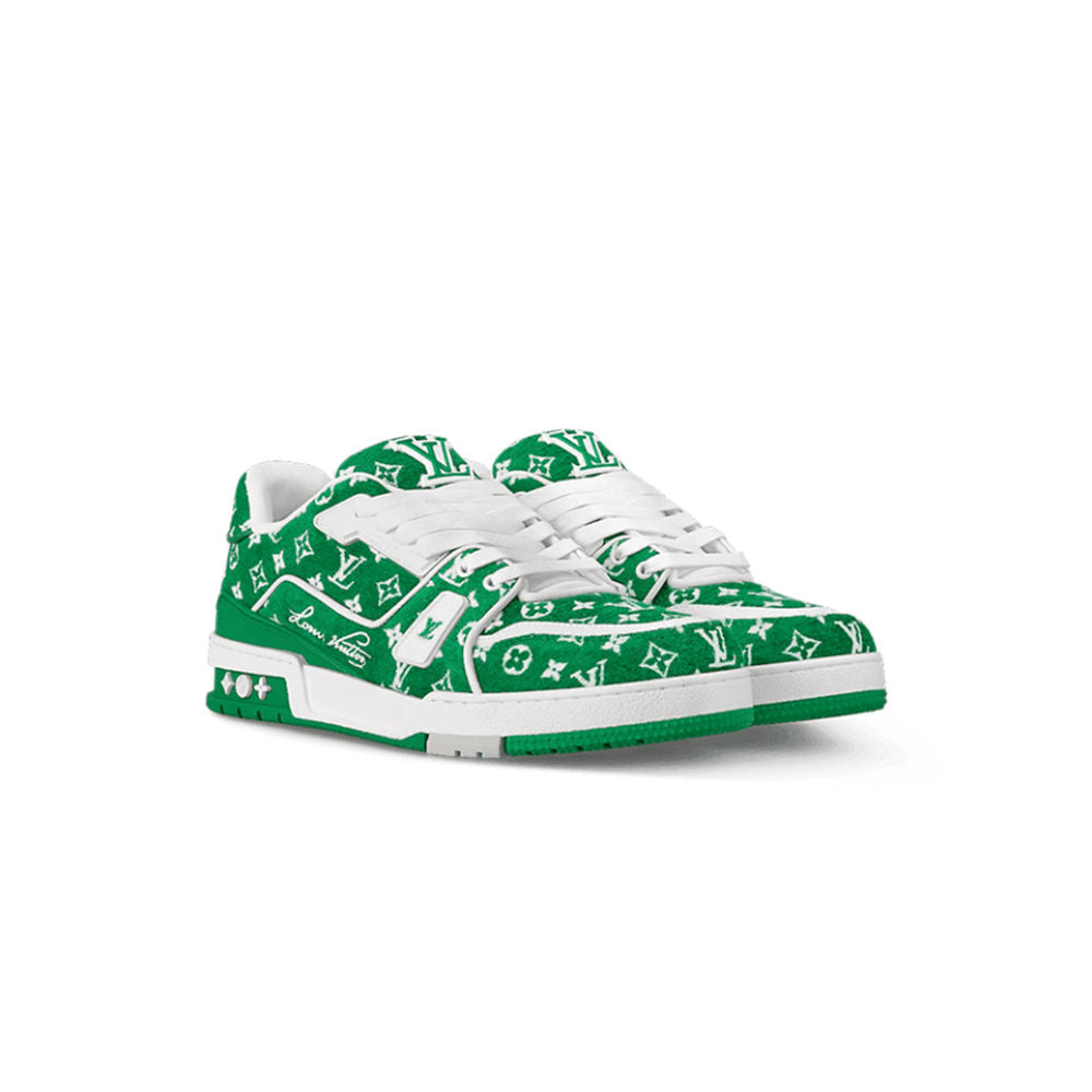 LV Trainer Designer Sneakers Green Monogram