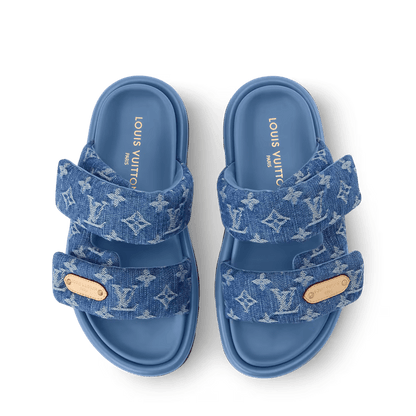 LV Pool Pillow Comfort Slip-On Mules Blue Denim