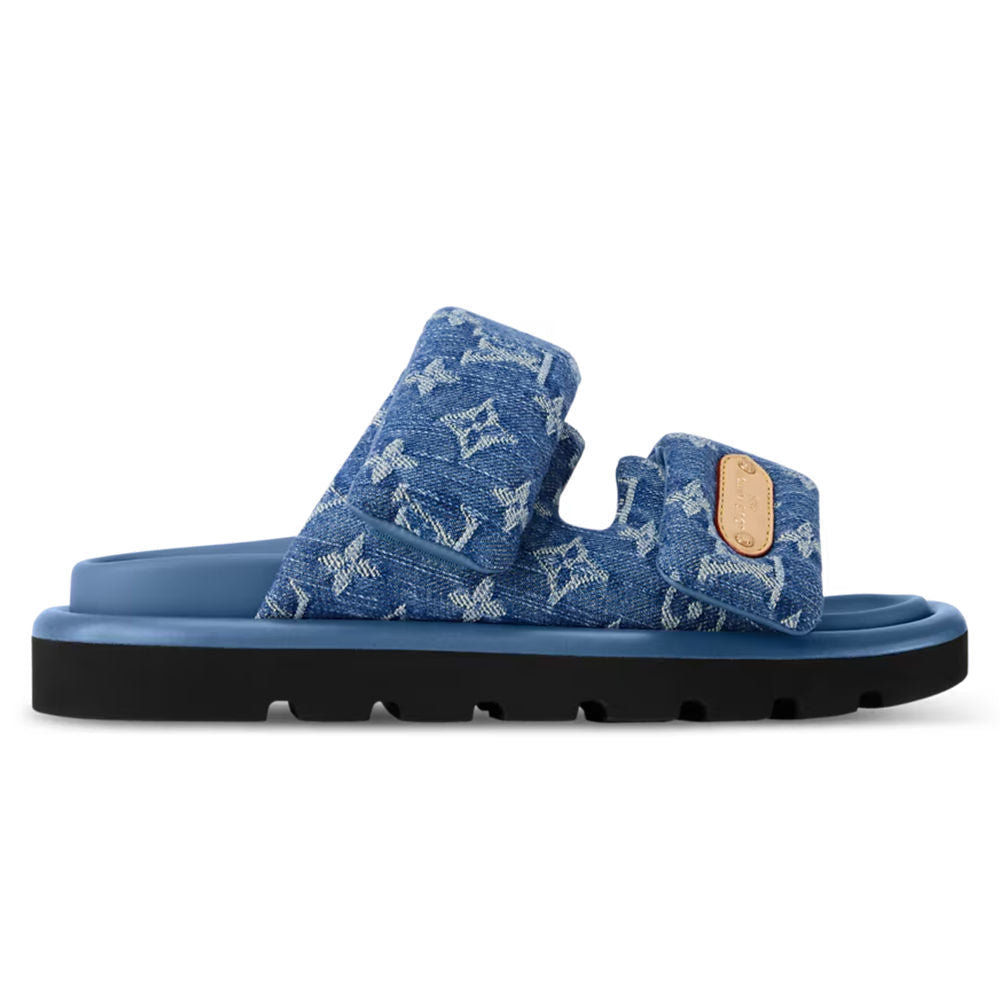 LV Pool Pillow Comfort Slip-On Mules Blue Denim