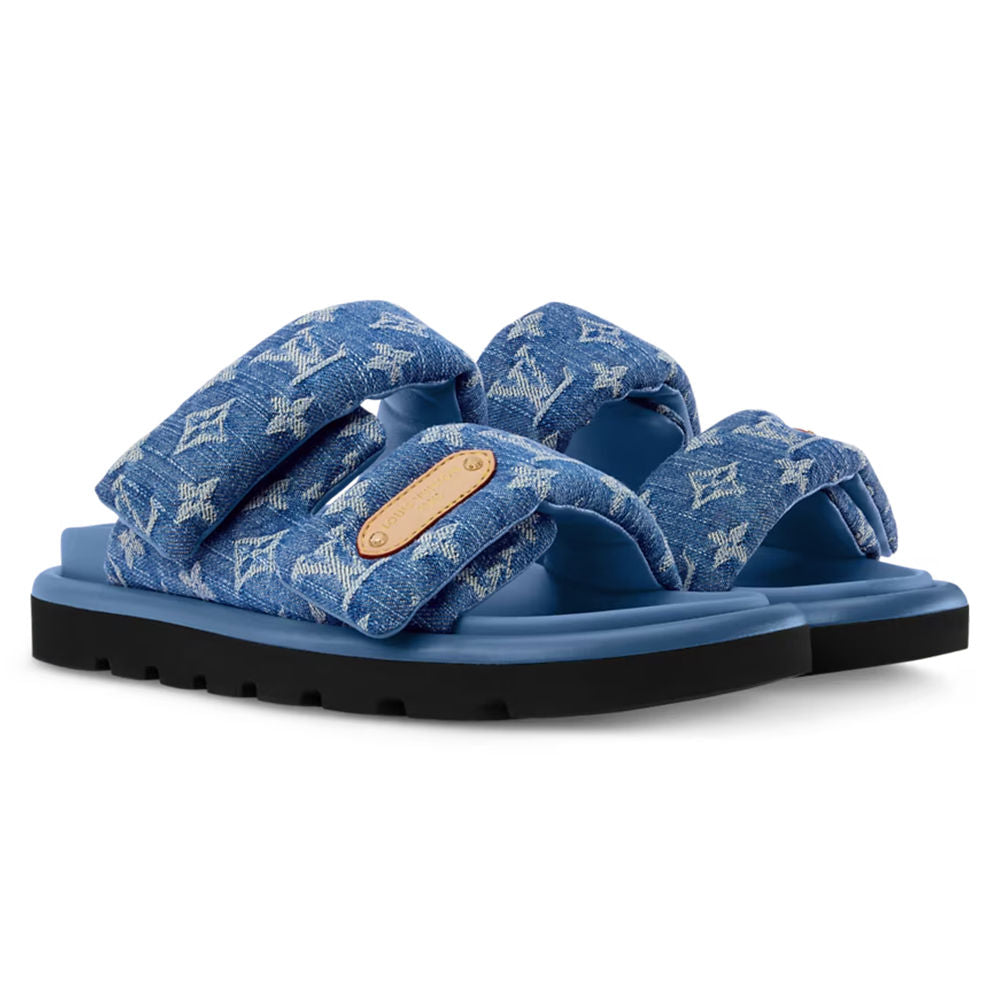LV Pool Pillow Comfort Slip-On Mules Blue Denim