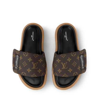 LV Pool Pillow Comfort Flat Mules Cocoa Brown
