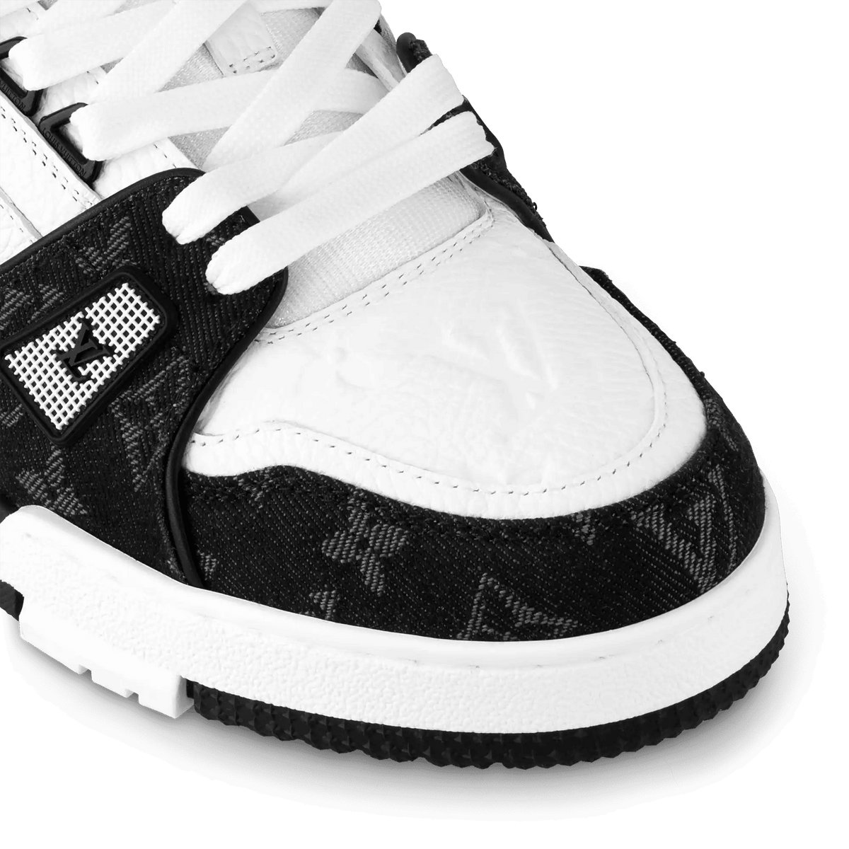 LV Trainer Sneaker Black Calf Leather Monogram Denim 1AC2A7
