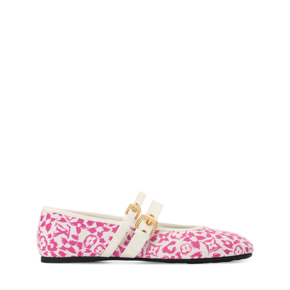 Bella Mary-Jane Ballerina Pink Monogram Leopard Canvas 1AJLNX