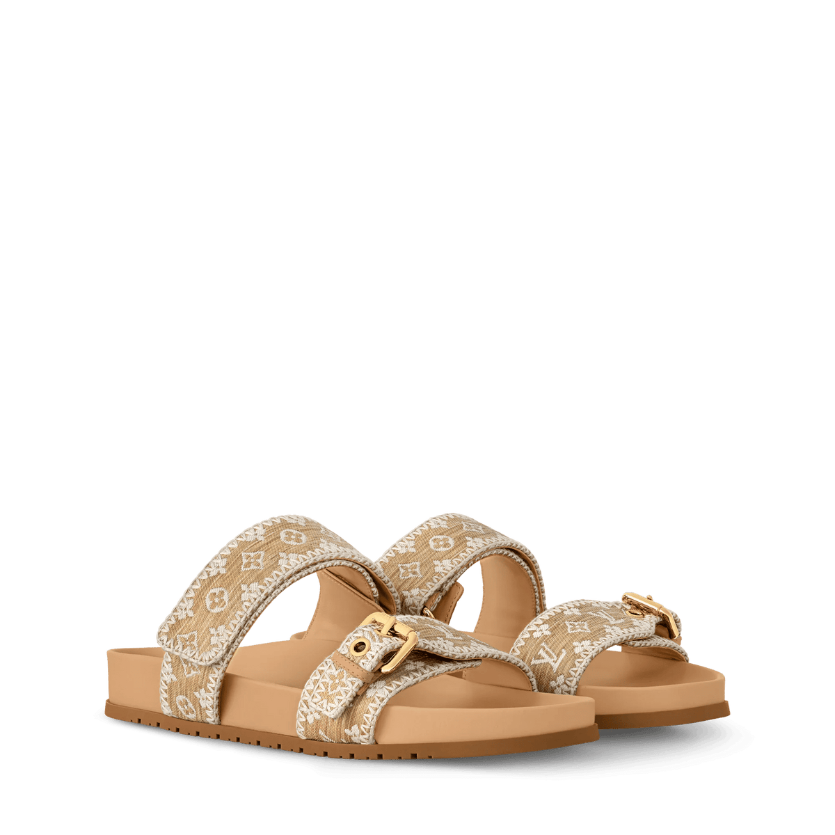 Bom Dia Flat Comfort Mule Natural Monogram Raffia 1AHLUB