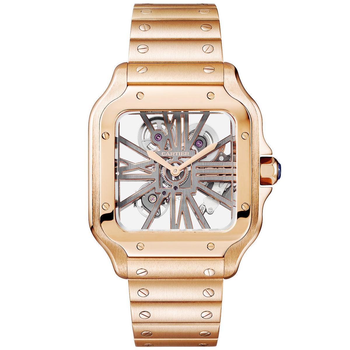Santos de CT Large 18ct Rose Gold Men’s Skeleton Dial Watch