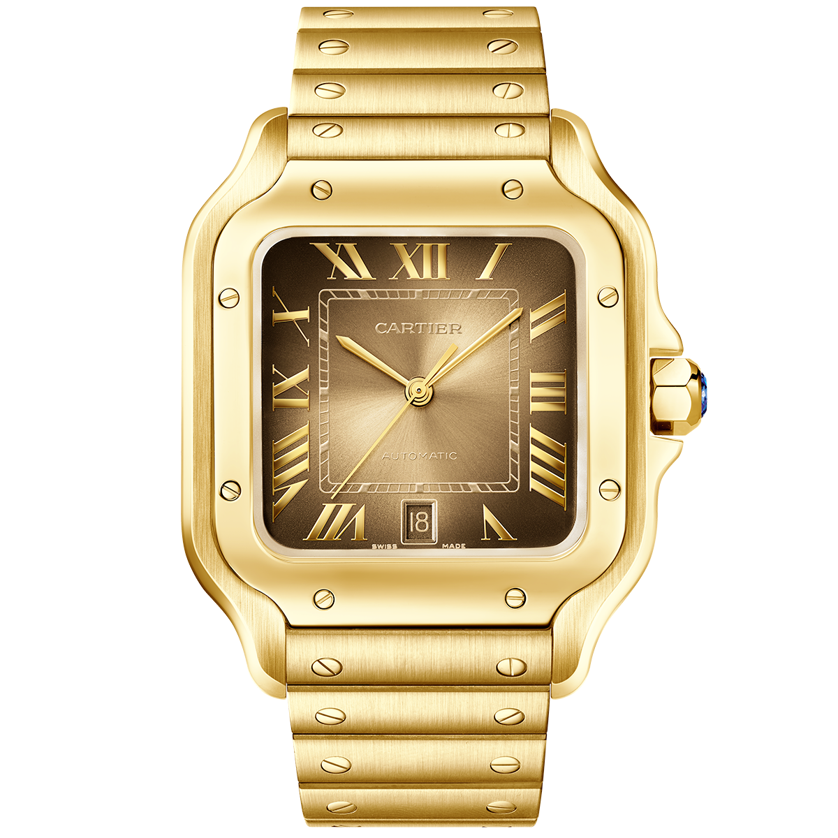 Santos de CT Large Brown Dial 18ct Yellow Gold Automatic Watch