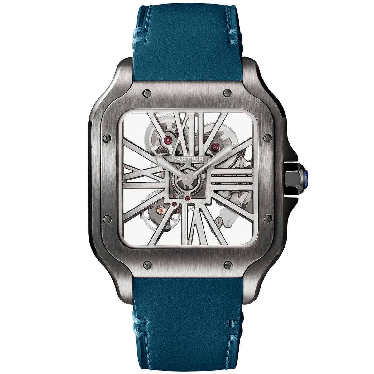 Santos de CT Large Skeleton Black ADLC Blue Strap Watch