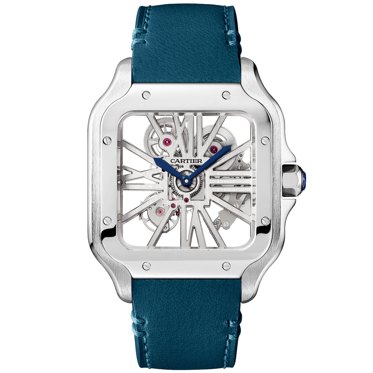 Santos de CT Large Skeleton Steel Blue Strap Watch