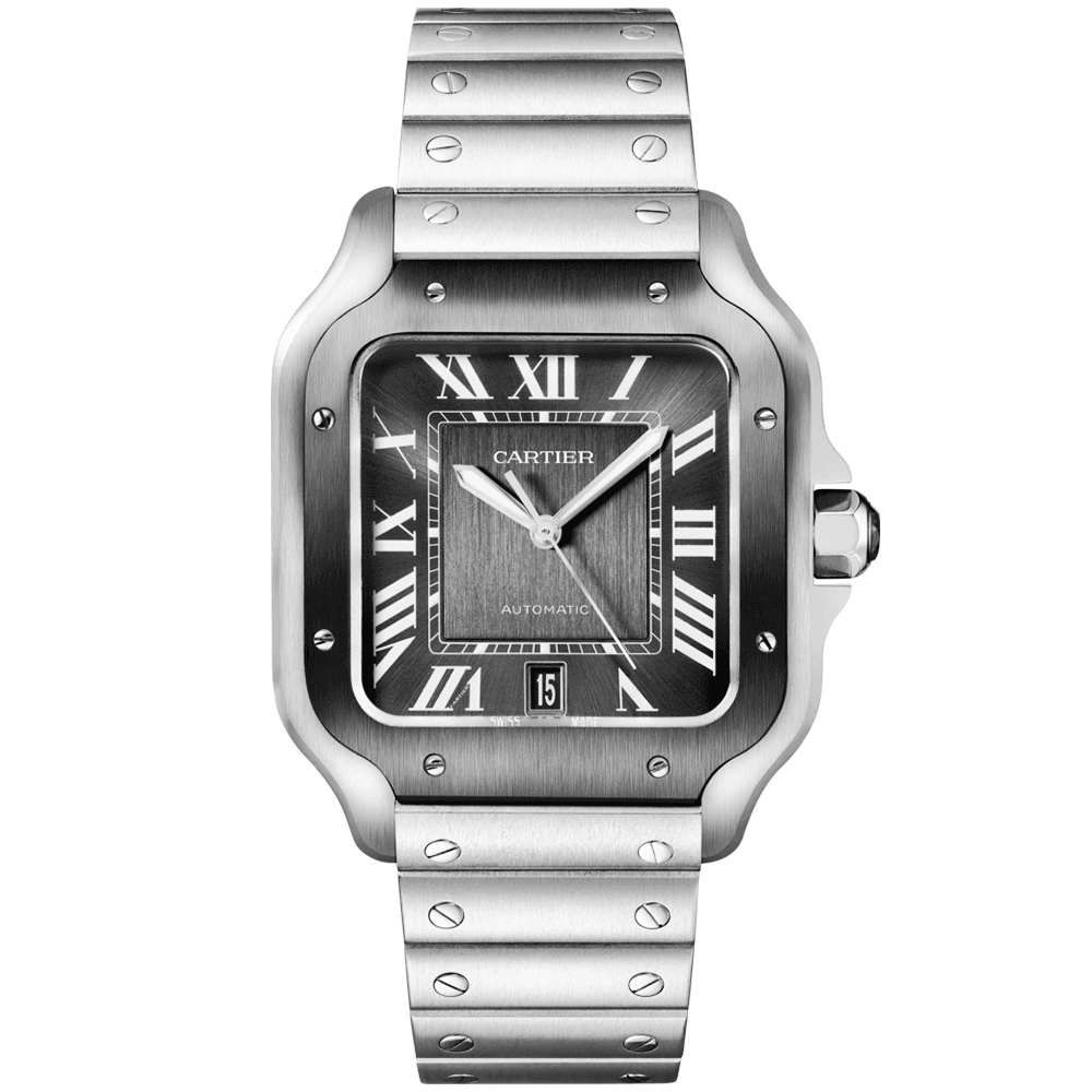 Santos de CT Large Steel & ADLC Grey Dial Men’s Automatic Watch
