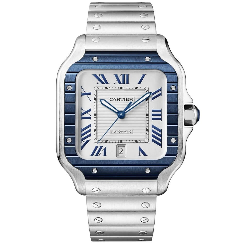 Santos de CT Large Steel & Silver/Blue Dial Men’s Automatic Watch
