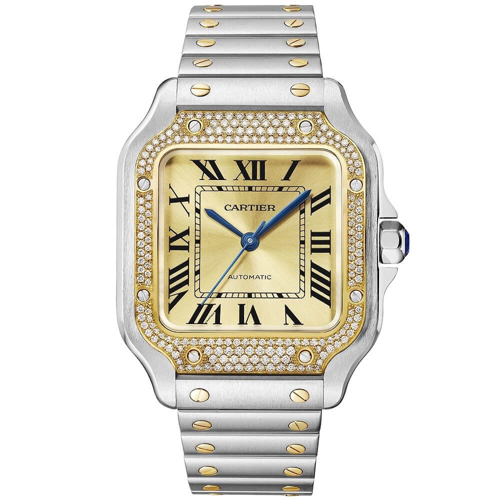 Santos de CT Medium Steel & 18ct Yellow Gold Diamond Set Watch