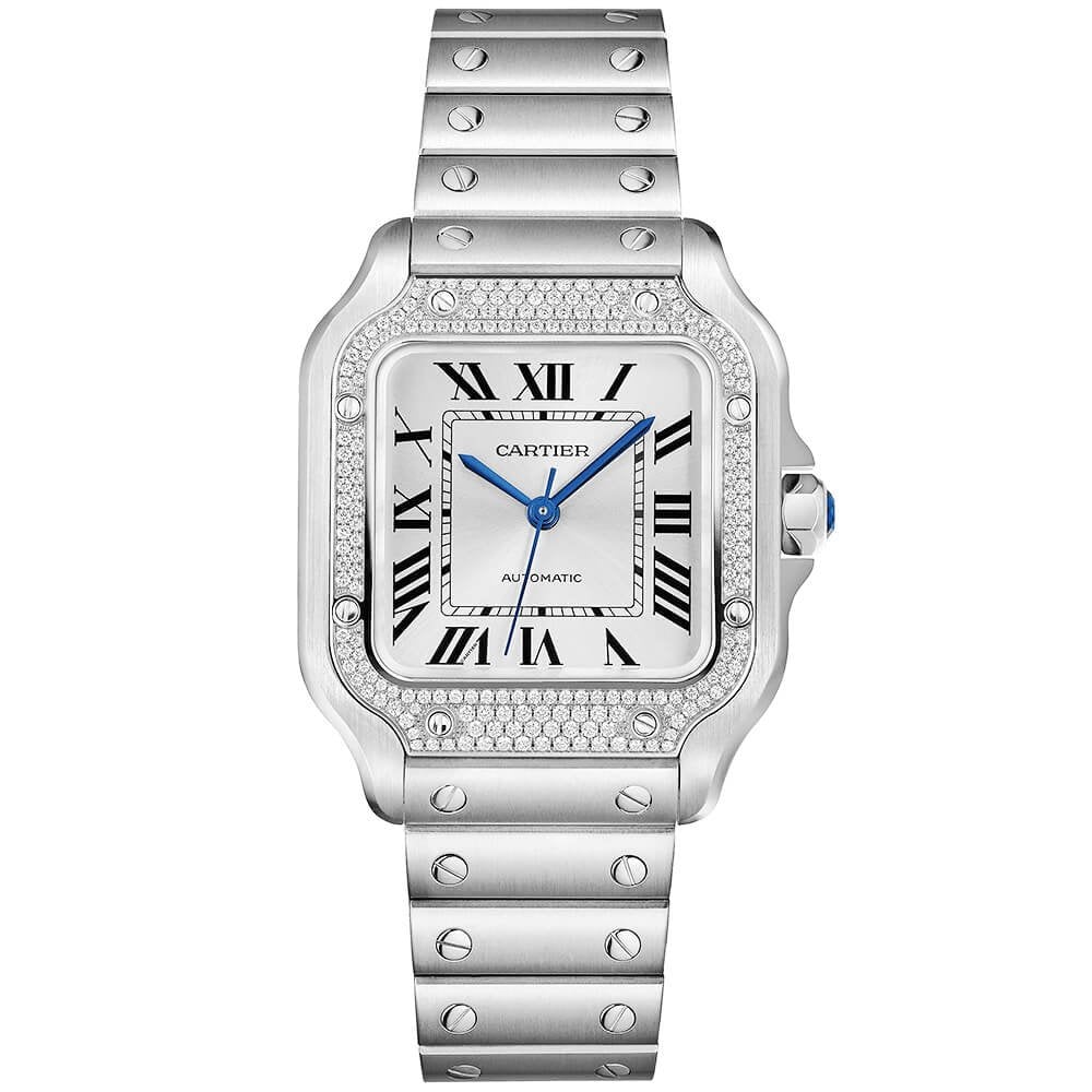 Santos de CT Medium Steel Diamond Set Bezel Bracelet/Strap Watch